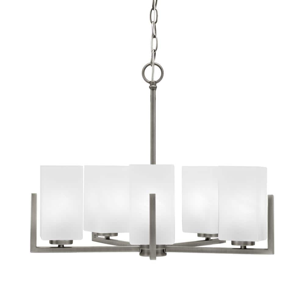 Cottonwood 20 in. 5 Light Graphite Chandelier with 3.5 in. Square White Mar