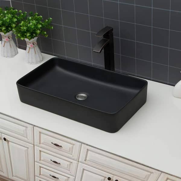 Staykiwi 24 in. Vessel Rectangular Bathroom Sink in Black Ceramic