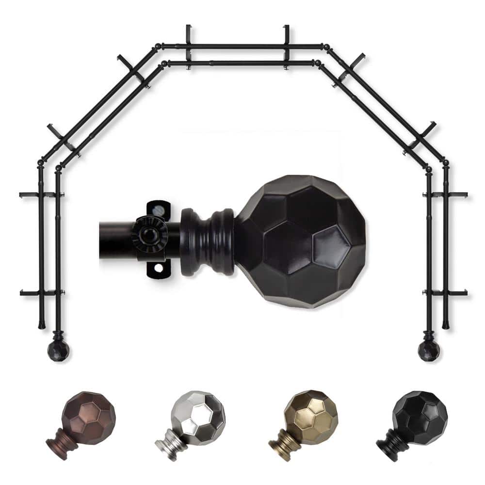 "13/16"" Dia Adjustable 5-Sided Double Bay Window Curtain Rod 28 to 48"" (each side) with Elliana Finials in Black" price history on PriceWatchPro