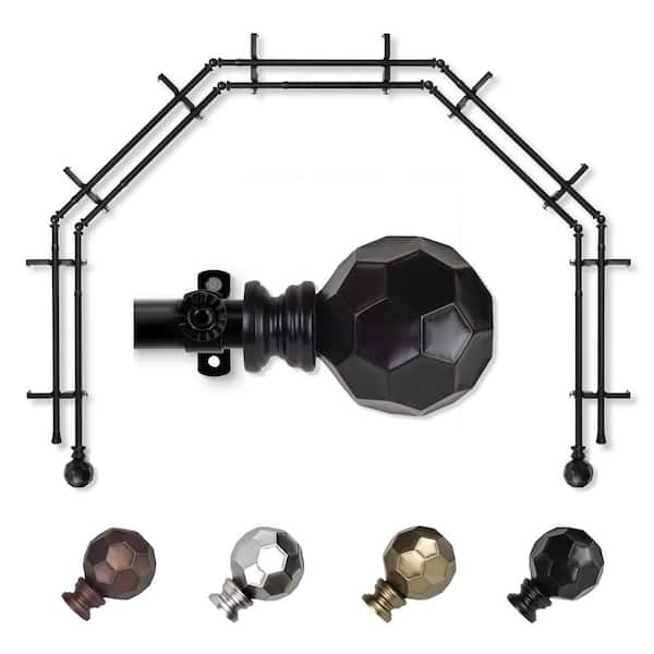 EMOH 13/16" Dia Adjustable 5-Sided Double Bay Window Curtain Rod 28 to 48" (each side) with Elliana Finials in Black