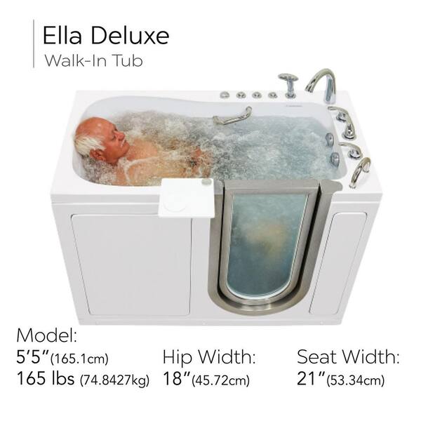 Deluxe 55 in. Acrylic Walk-In Whirlpool and Air Bath Bathtub in White, Fast Fill Faucet Set, RHS 2 in. Dual Drain