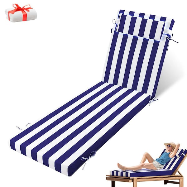 YLLN 71 in. x 21 in. x 4 in. (1-Pack) Waterproof Outdoor Chaise Lounge Cushion With a Bath Towel Blue and White Stripes