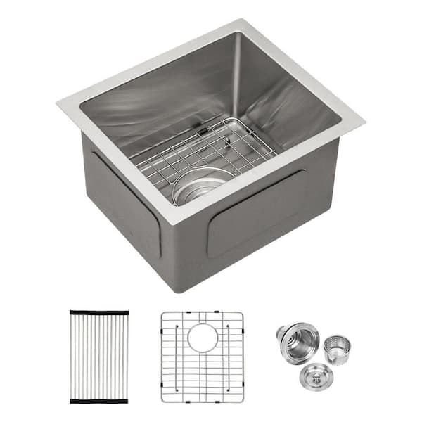 13 in. Undermount Singel Bowl 16 Gauge Brushed Nickel Stainless Steel Kitchen Sink with Drain