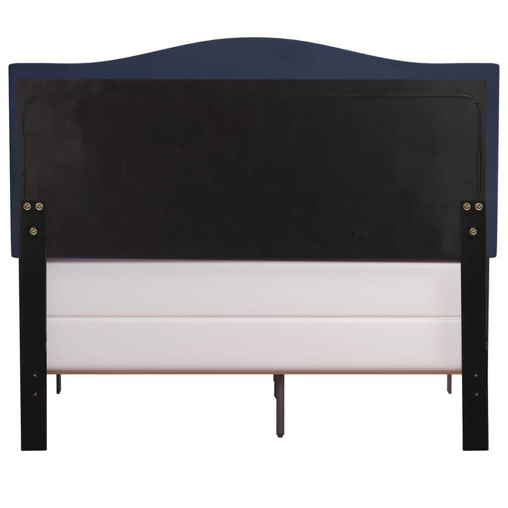 Queen Blue Velvet Upholstered Bed with Nailhead Trim