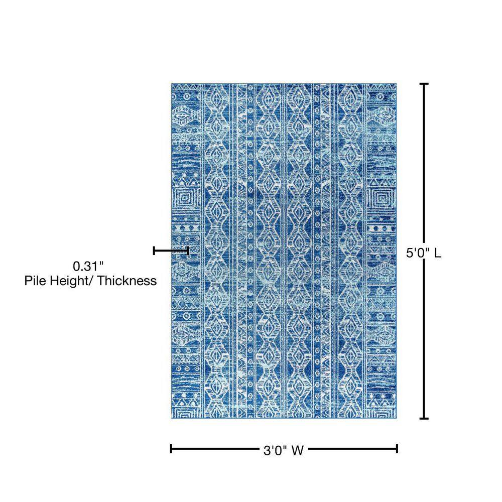 Moroccan Blue and Gray Synthetic 3' x 5' Area Rug
