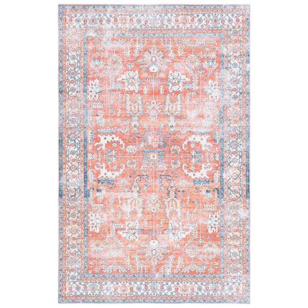 SAFAVIEH Arizona Rust/Aqua Doormat 3 ft. x 5 ft. Geometric Machine Washable Medallion Area Rug