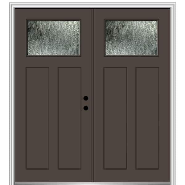 MMI Door 64 in. x 80 in. Left-Hand/Inswing Rain Glass Brown Fiberglass Prehung Front Door on 6-9/16 in. Frame