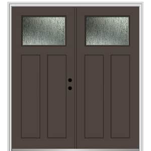 72 in. x 80 in. Left-Hand/Inswing Rain Glass Brown Fiberglass Prehung Front Door on 6-9/16 in. Frame