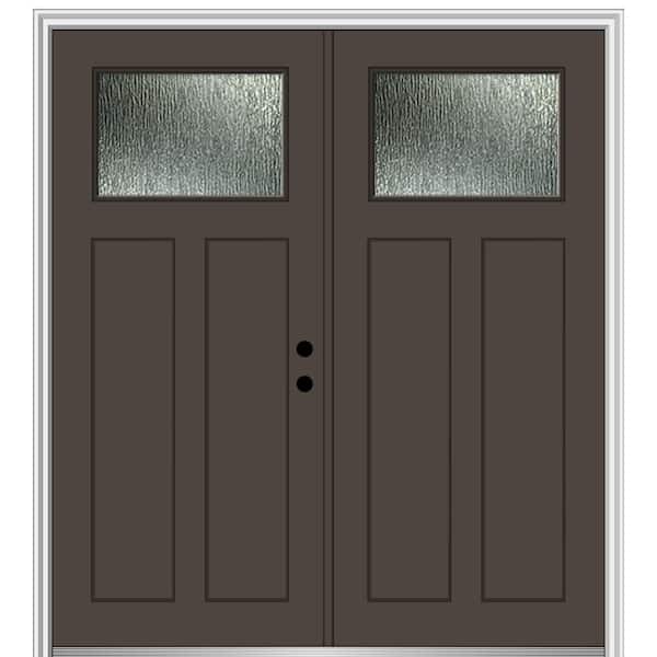 MMI Door 72 in. x 80 in. Left-Hand/Inswing Rain Glass Brown Fiberglass Prehung Front Door on 6-9/16 in. Frame