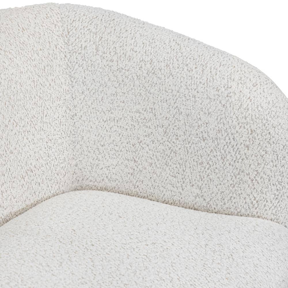 85" Off-White Boucle Fabric Curved Sofa with Wooden Legs