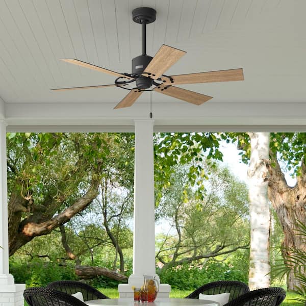 Hunter Barrel 52 in. Indoor/Outdoor Matte Black Ceiling Fan Included For Patios or Bedrooms