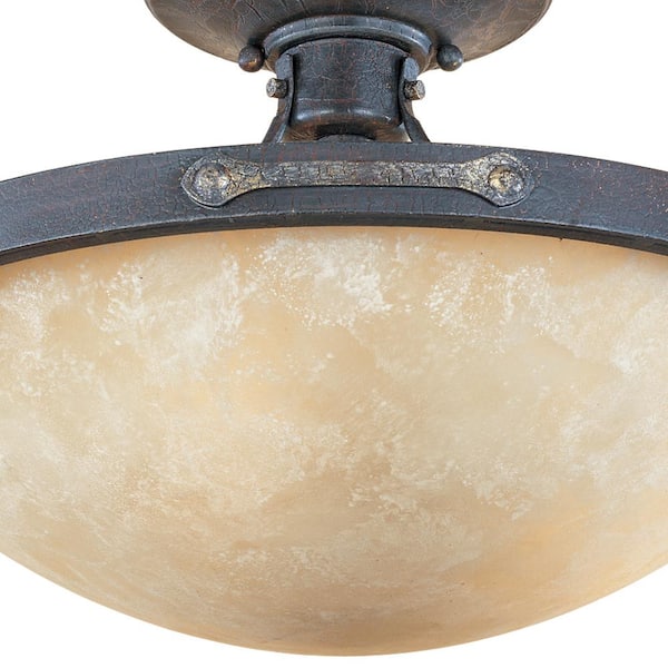 Designers Fountain - Austin 16.25 in. 3-Light Weathered Saddle Rustic Entryway Semi-Flush Mount with Satin Crepe Glass Shade