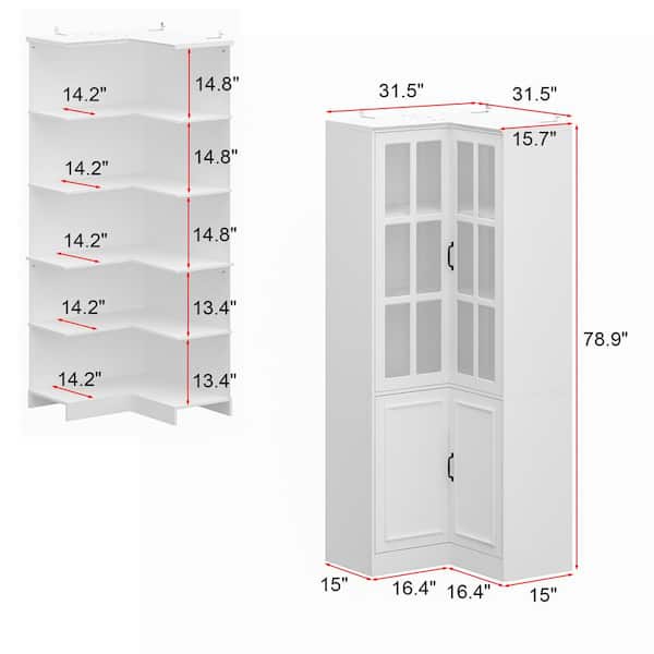 FUFU&GAGA 78.9 in. H White Wooden Corner Accent Storage