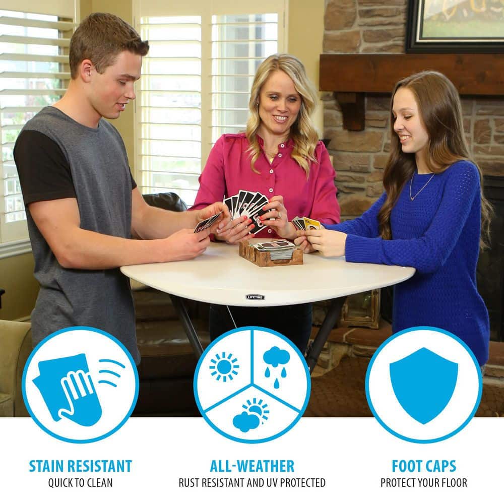 Almond HDPE 33" Round Bistro Table with Bronze Steel Legs