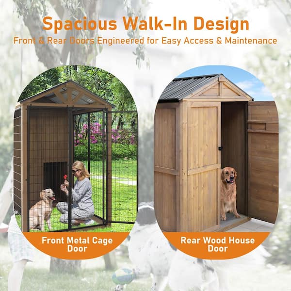 VEIKOUS 8 ft. x 4 ft. Outdoor Dog Kennel Wooden Dog House with