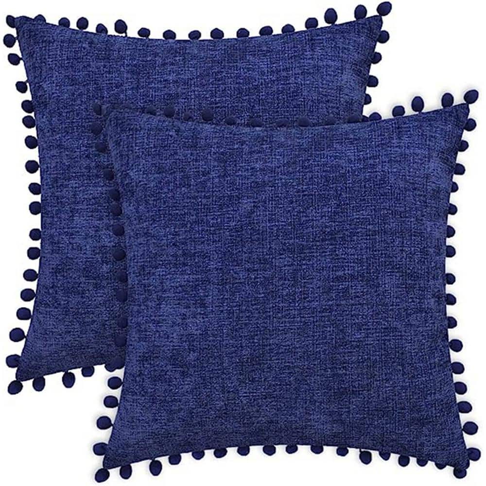 Outdoor Throw Pillow Cases Pack of 2 Cozy Solid Dyed Soft Chenille Cushion 