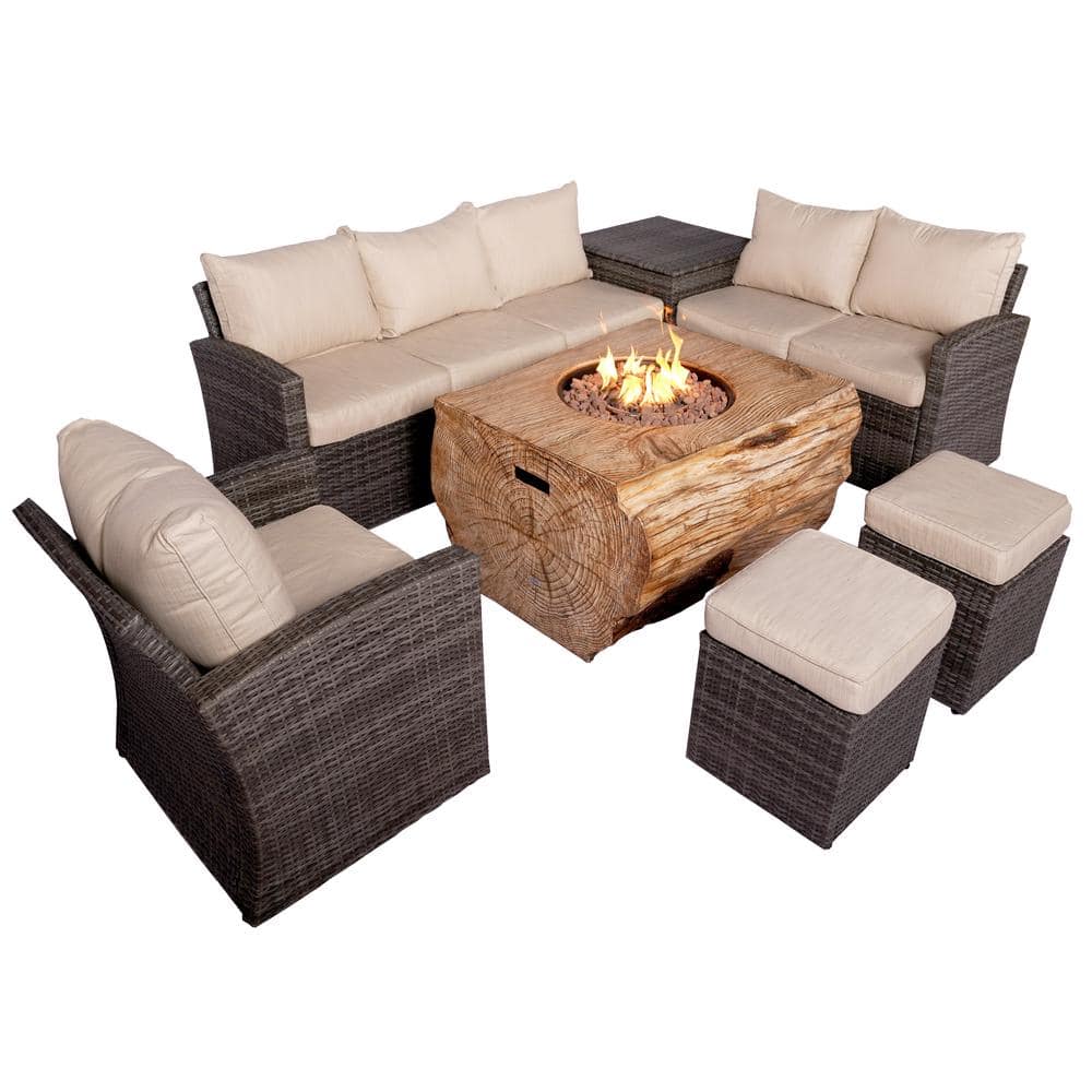 moda furnishings Strip 7Pieces Rock and Fiberglass Fire Pit Table Gray
