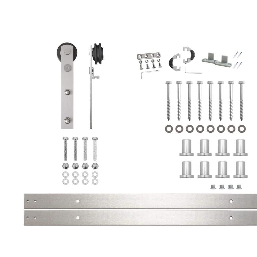 10 ft./120 in. Brushed Nickel Non-Bypass Sliding Barn Door Hardware Kit Arrow Design Roller for Single Door price history on PriceWatchPro