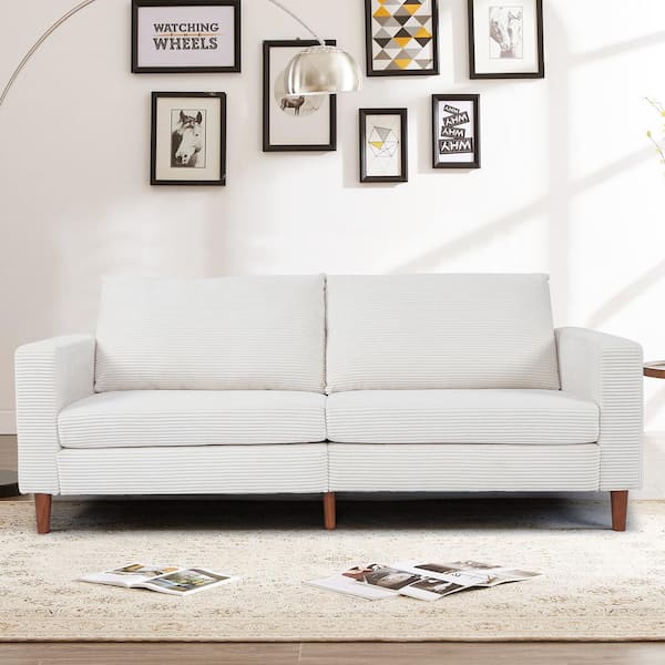 WONDER COMFORT Simple Retro 74 in. Beige Comfy Corduroy Fabric Rectangle 2-Seater Loveseat with Solid Wood & 2 Pillows