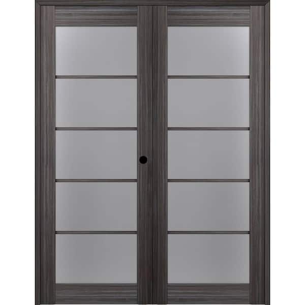 Belldinni Paola 56 in.x 96 in. Left Hand Active 5-Lite Frosted Glass Gray Oak Finished Wood Composite Double Prehung French Door