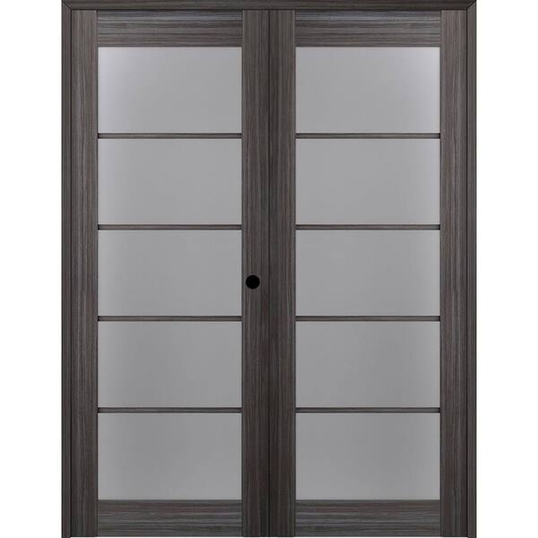 Belldinni Paola 72 in.x 96 in. Left Hand Active 5-Lite Frosted Glass Gray Oak Finished Wood Composite Double Prehung French Door
