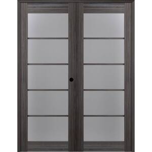 Paola 36 in.x 96 in. Left Hand Active 5-Lite Frosted Glass Gray Oak Finished Wood Composite Double Prehung French Door