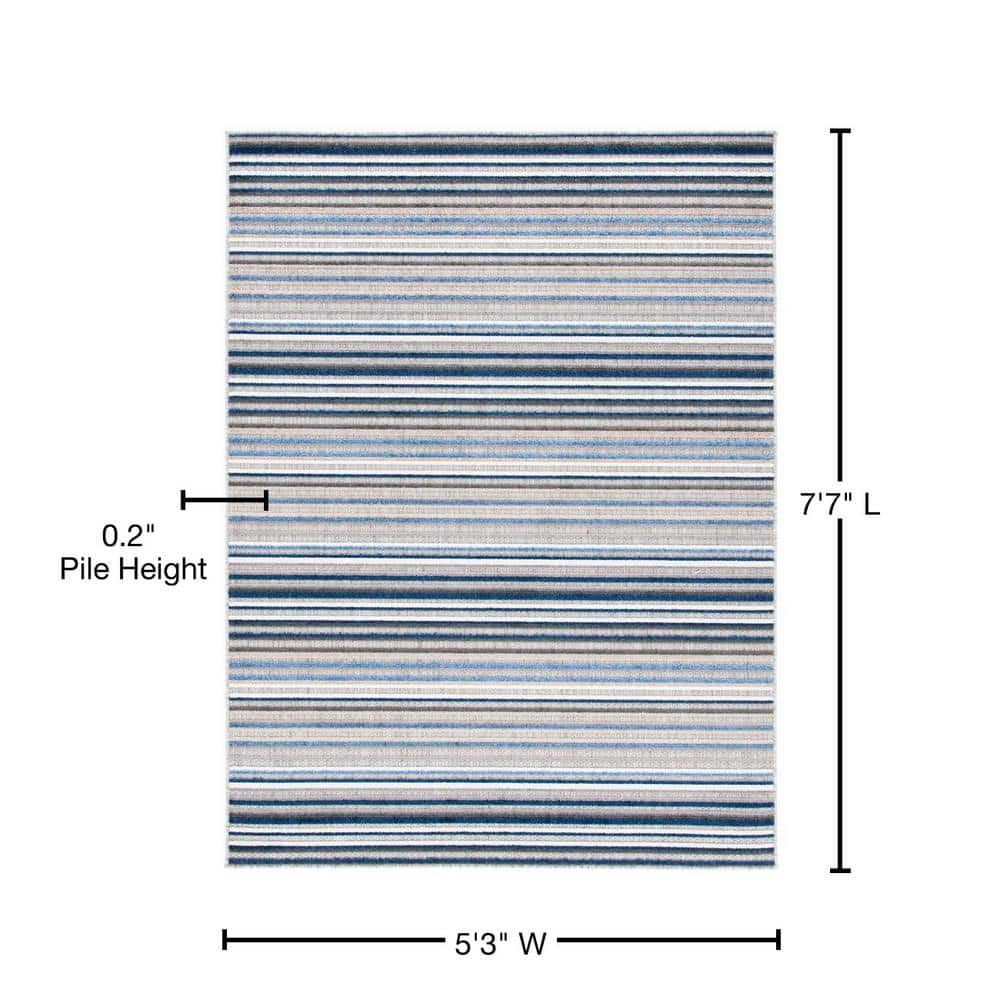 Grey/Blue Geometric Easy-Care Synthetic Area Rug, 5'3" x 7'7"
