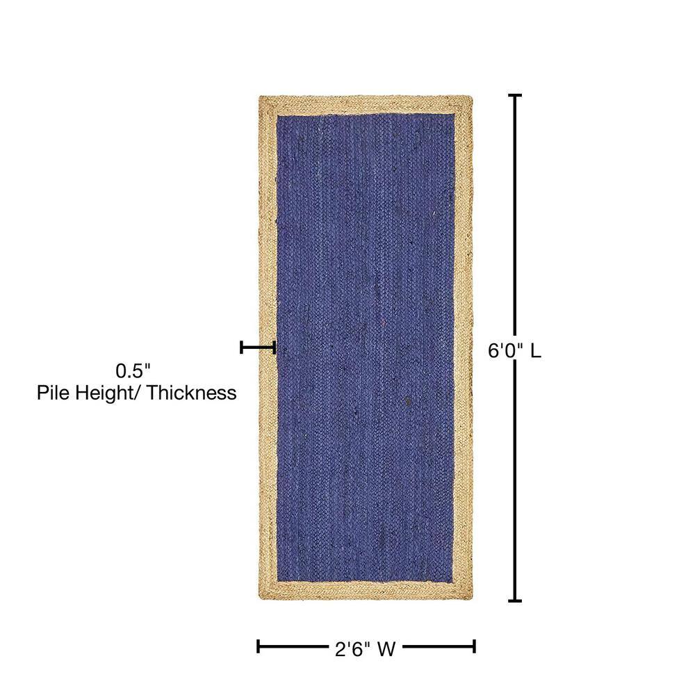 Navy Blue and Tan Braided Jute Runner Rug