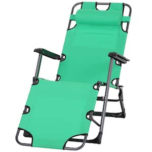 Metal Frame Outdoor Pool Sun Lounger Reclining Chair 120°/180° with Comfy Head Pillow and Reclining Design, Green