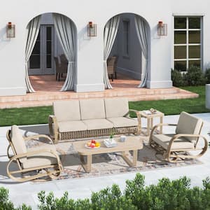 Arsterie 5-Piece Aluminum Outdoor Conversation Set with Beige Cushions