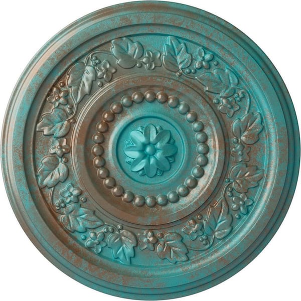 Ekena Millwork 5/8 in. x 16-1/8 in. x 16-1/8 in. Polyurethane Marseille Ceiling Medallion, Copper Green Patina