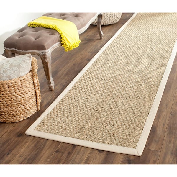 Natural Fiber 3 ft. x 22 ft. Natural/Ivory Border Woven Runner Rug