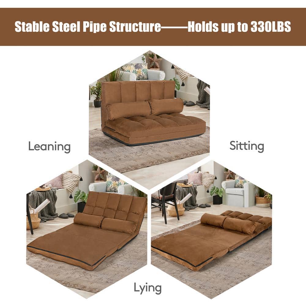 Brown Twin Sleeper Foldable Floor Sofa Bed with Metal Frame