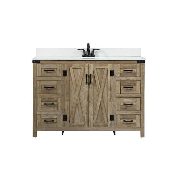 Unbranded Simply Living 48 in. W x 19 in. D x 34 in. H Bath Vanity in Natural Oak with Ivory White Engineered Marble Top