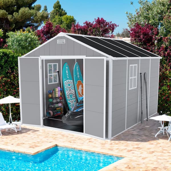 7.5 ft Wide x 8.6 ft. Deep Double Door Resin Storage Shed, High Quality PP Material, HD Window lighting, 64 sq ft.