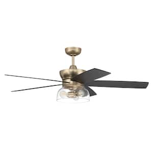 Gibson 52 in. Indoor Dual Mount Satin Brass Finish Ceiling Fan with Smart Wi-Fi Enabled Remote and Integrated LED Light