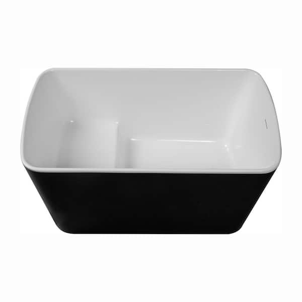 49.02 in. x 27.95 in. Japanese Soaking Acrylic Freestanding Bathtub with Chrome Overflow and Drain in Glossy Black