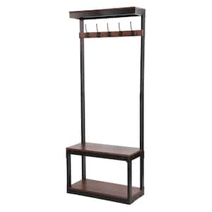 Varnell Cafe Brown and Black Wood and Metal Coat Rack with Bench