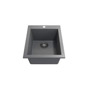 Hyperion Granite Composite 16 in. Single Hole Drop-In/Undermount Single Bowl Bar Sink in Concrete Gray