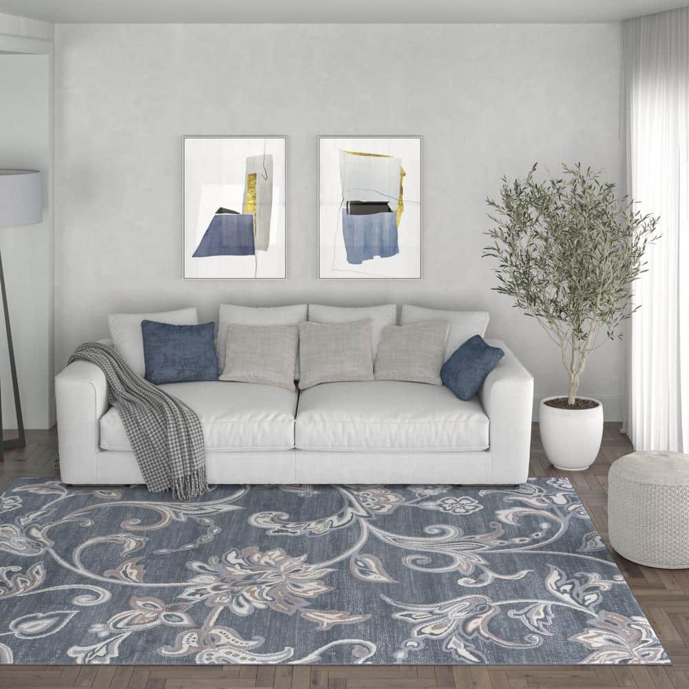 Madison Garland 5' x 7' Handmade Gray Floral Synthetic Area Rug