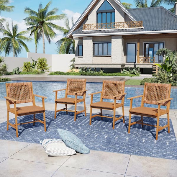 PHI VILLA Brown Acacia Wood Outdoor Dining Chair (4-Pack)