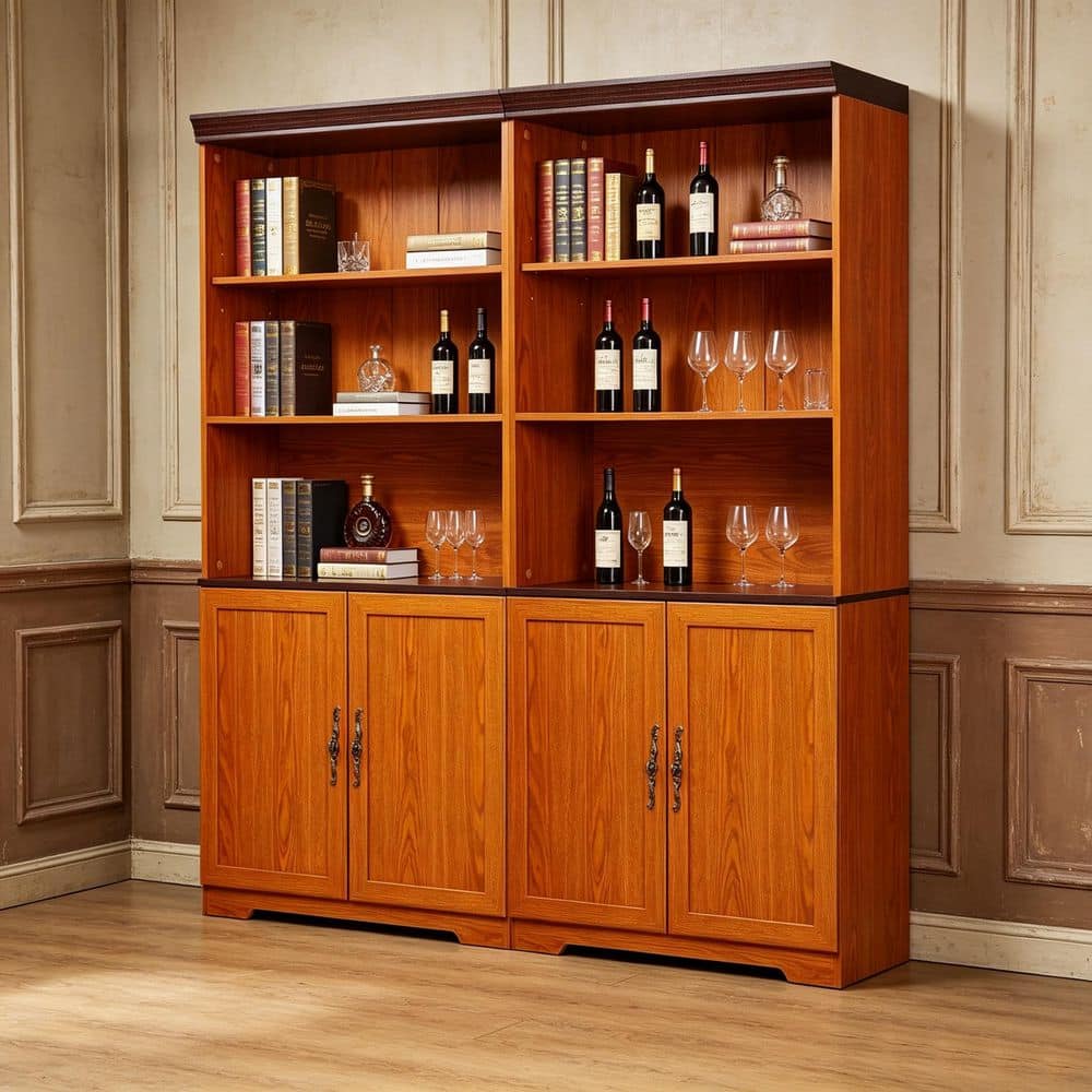 Dark Oak 70.86 in. H MDF Wood Freely Combine Storage Cabinet with 4-Doors, (Set of 2)