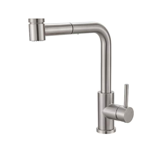 Single Handle 12.2 in Pull Out Sprayer Kitchen Faucet with 360 Degree Swivel Spout Stainless Steel in Brushed Nickel