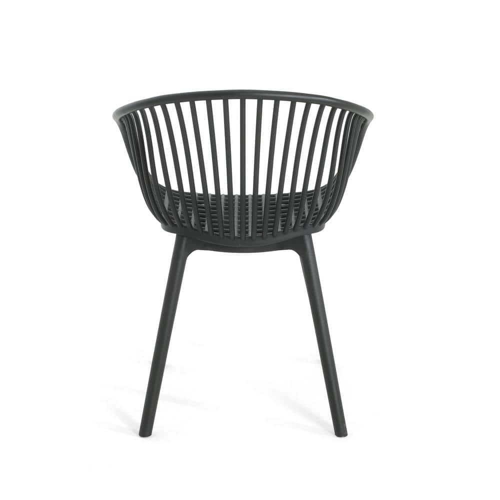 Modern 7-Piece Black and Teak Outdoor Dining Set