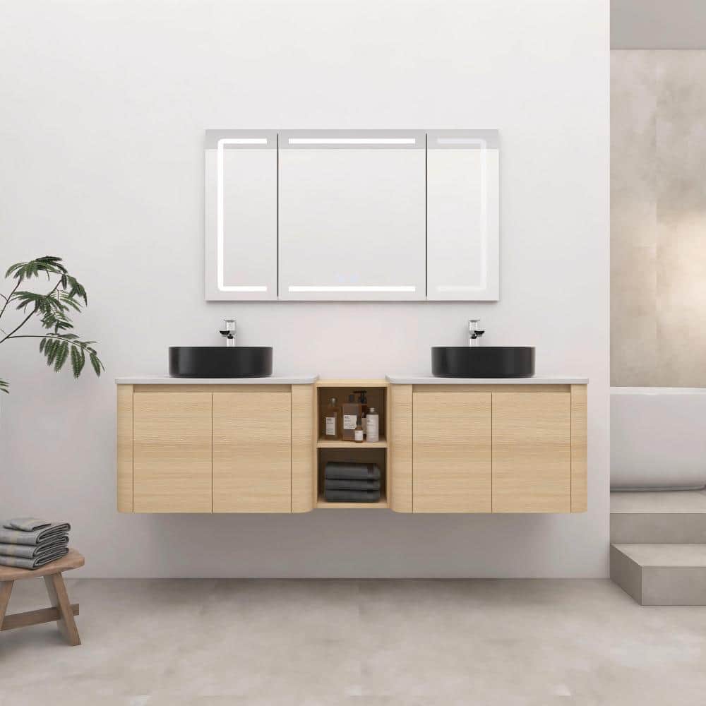 72 in. Double Floating American White Oak Bath Vanity with Black Ceramic Top Unassembled price history on PriceWatchPro