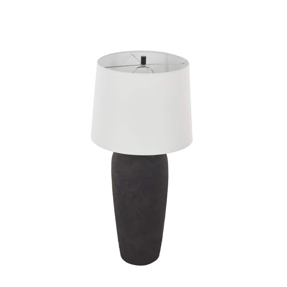 29 in. Black Ceramic Antique Style Pot Vase Task and Reading Table Lamp with White Linen Shade -  Litton Lane, 046921