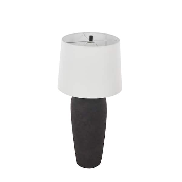 29 in. Black Ceramic Antique Style Pot Vase Task and Reading Table Lamp with White Linen Shade
