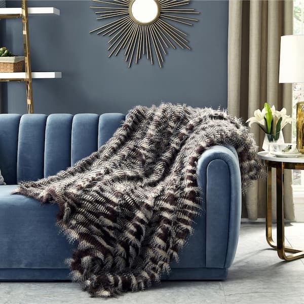 COZY TYME Pauline Dark Grey Throw Reverse Micromink Front: 80% Acrylic 20% Polyester, Back: 100% Polyester 50 in. x 60 in.