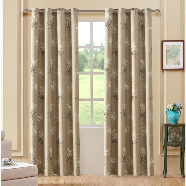 Lyndale Decor Beige Floral Thermal Blackout Curtain - 54 in. W x 95 in. L