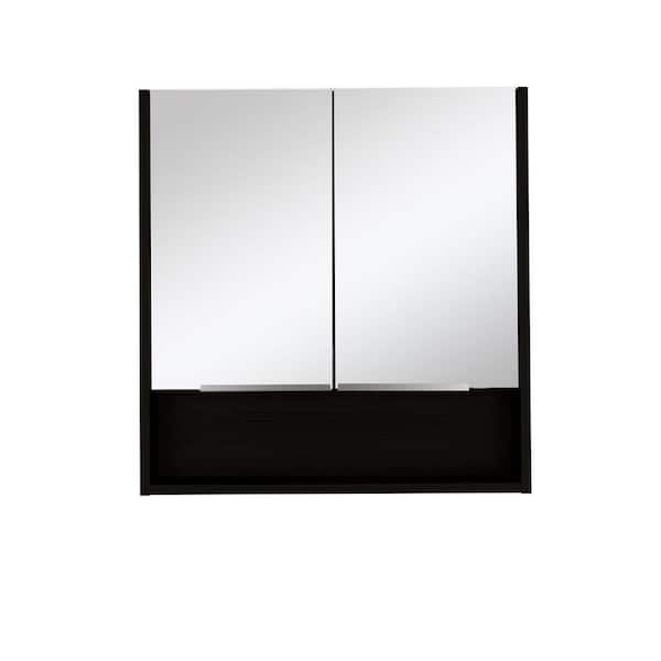 Unbranded 23.6 in. W x 24.6 in. H Black Surface Mount Medicine Cabinet with Mirror